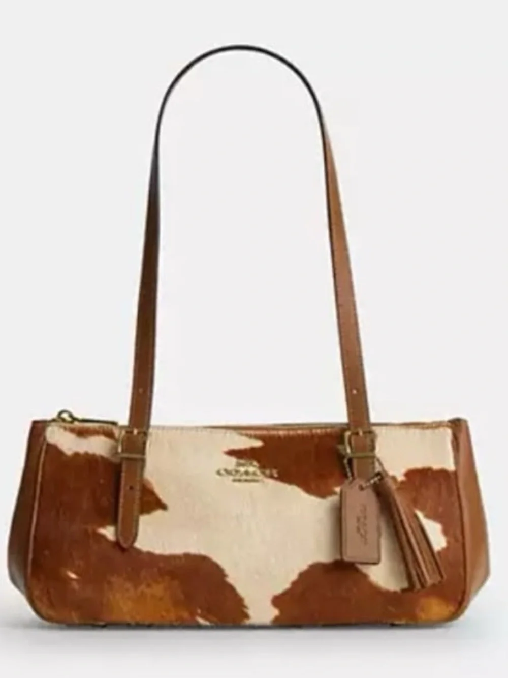NWT Coach Asher Shoulder Bag In Haircalf With Cow Print CDW46 Gold/Cow🎀